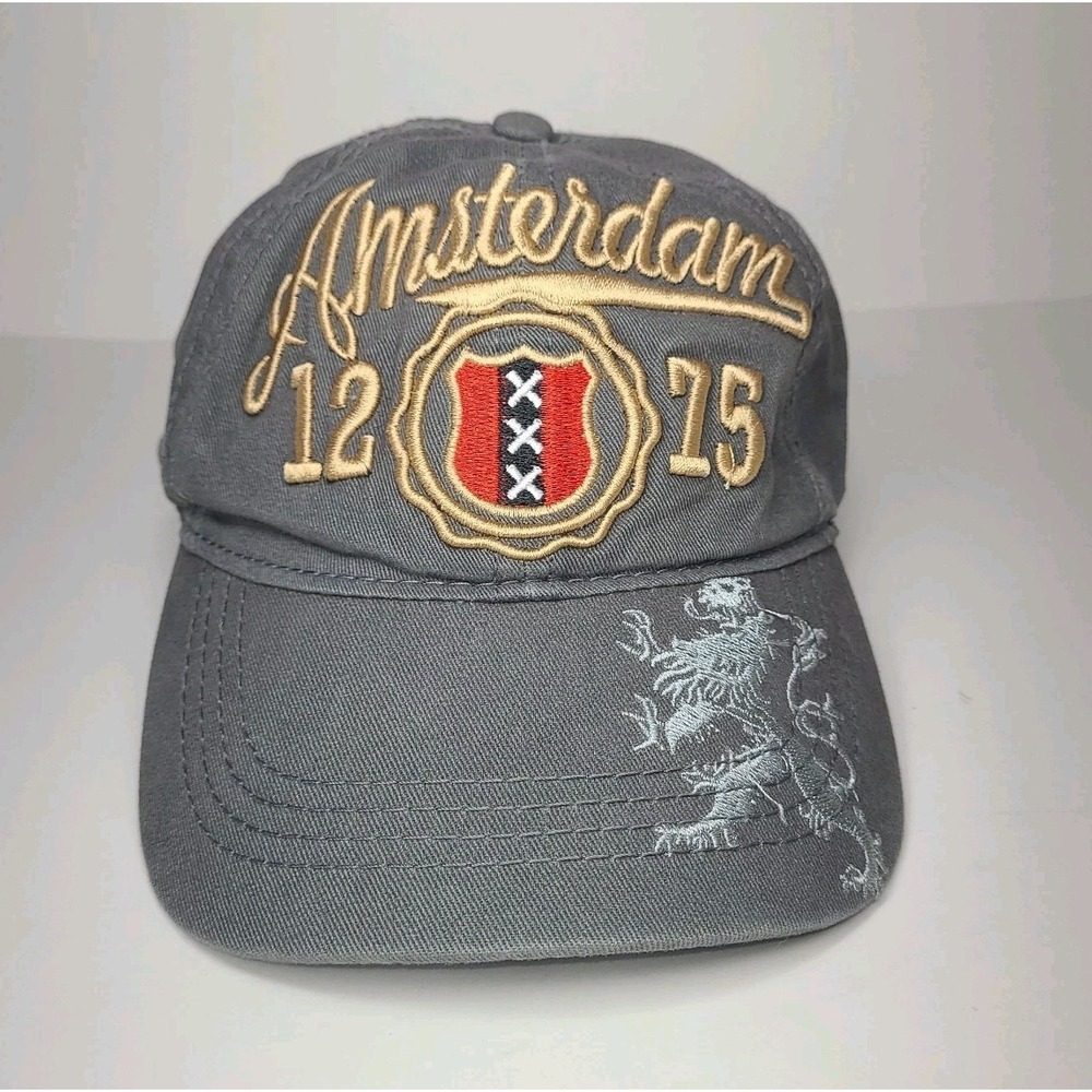 FOX Amsterdam 1275 Gray Adjustable Hat Lion Crest Embroidered EUC